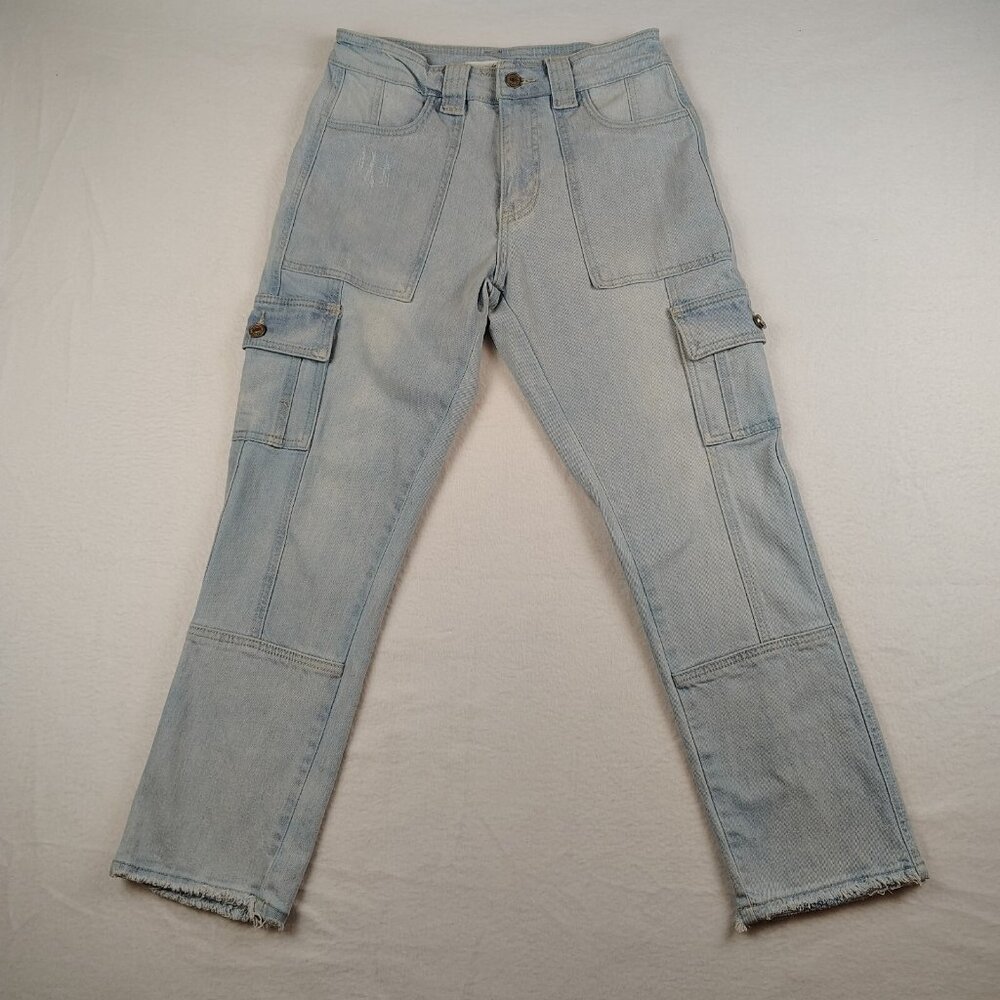 Kancan Winston High Rise Straight Cargo Jeans Cropped Light Wash Sz 3/25